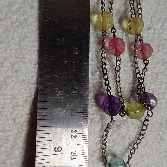 Silvertone colorful bead chain necklace - Picture 2 of 3